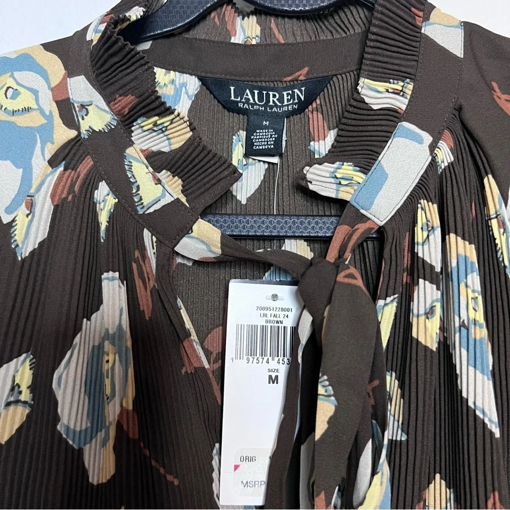 Lauren Ralph Lauren Women’s Floral Pleated Georgette Blouse Size: Medium - Picture 3 of 3